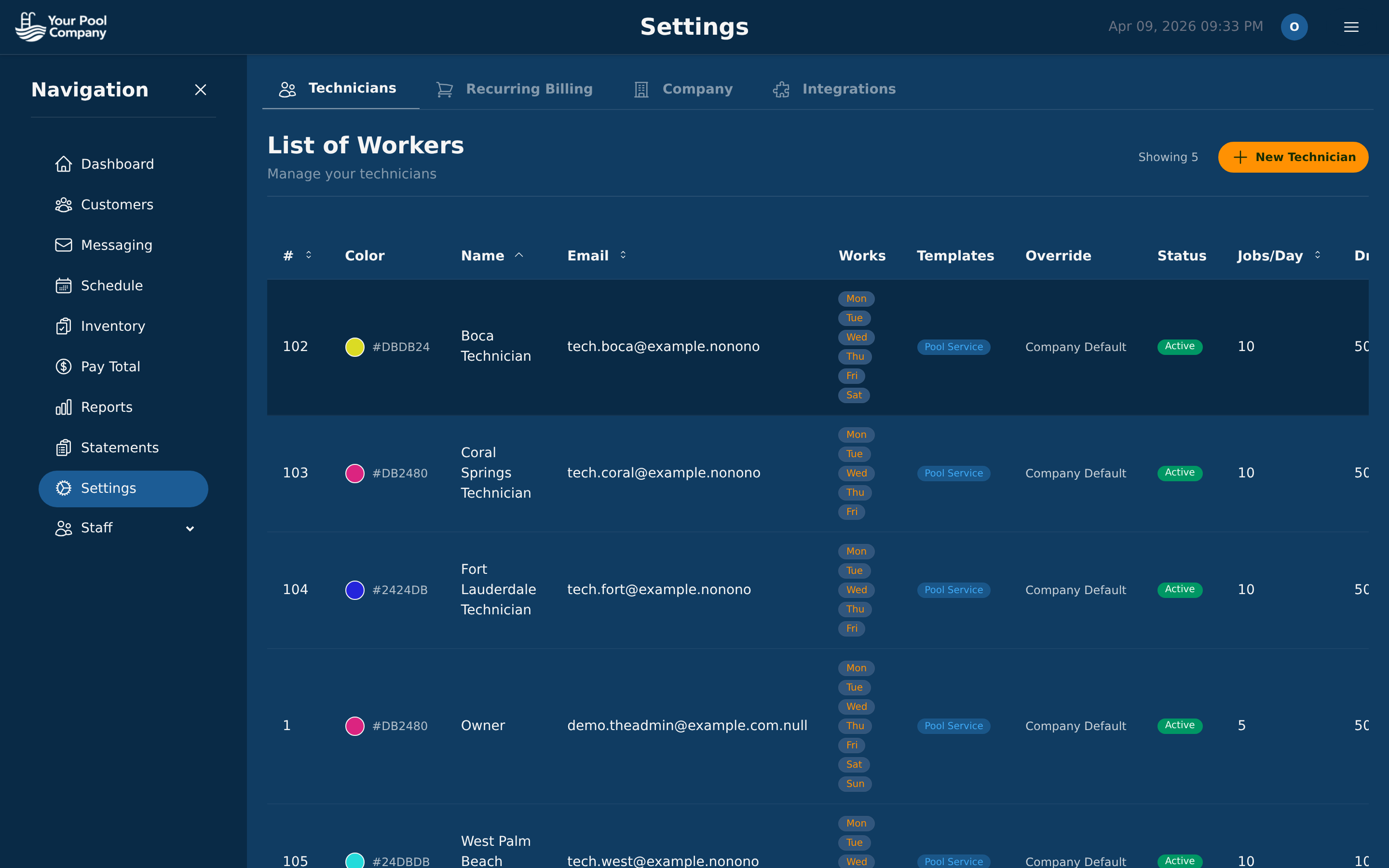 EZ Pool Biller settings for QuickBooks account mapping