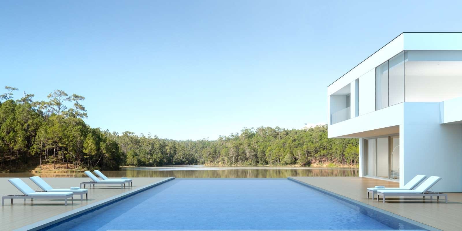 3D render of a modern house with a swimming pool