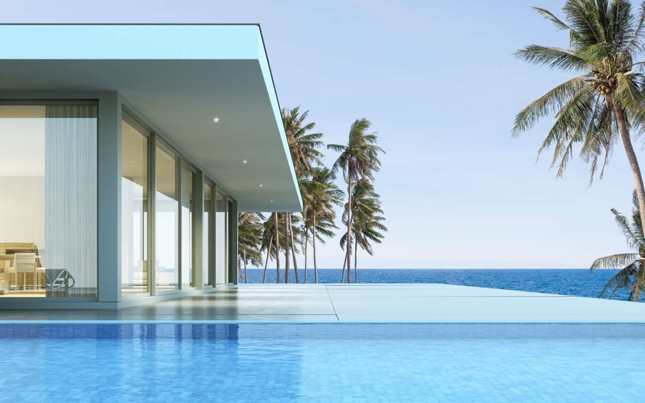 3D render of a modern house with a swimming pool
