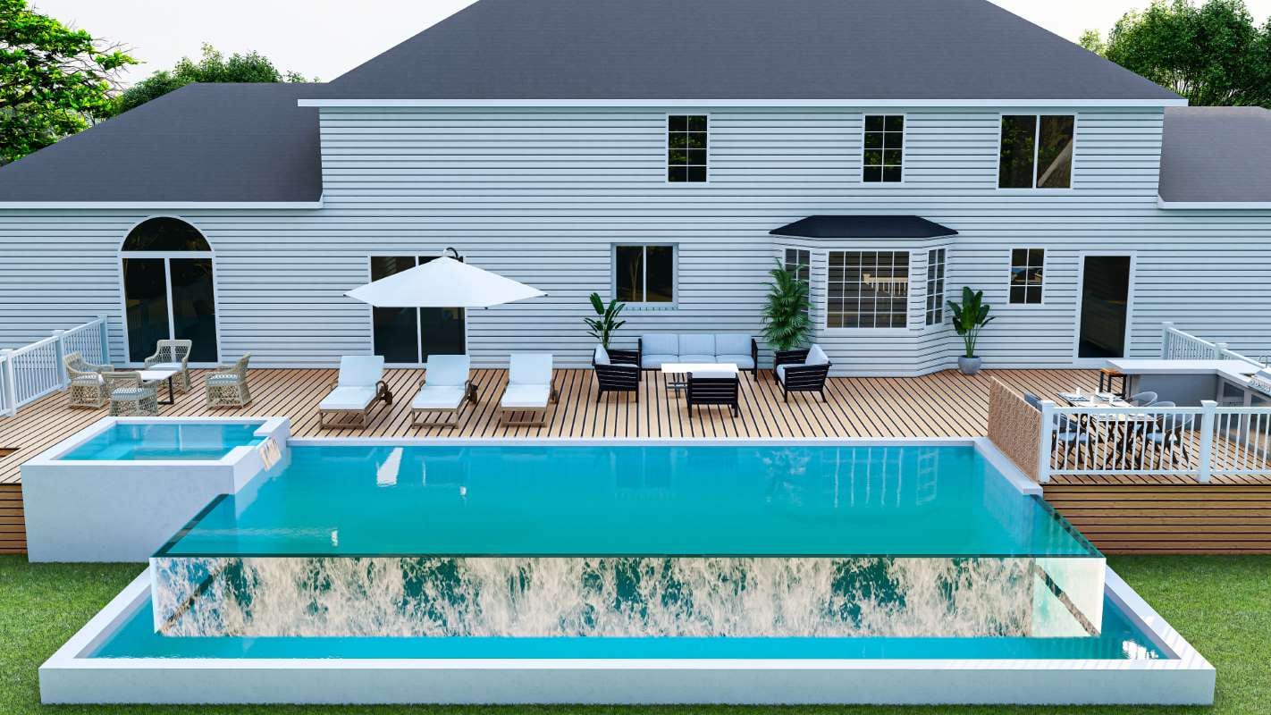 3D rendering of an infinity edge pool for a pool billing and route optimization article