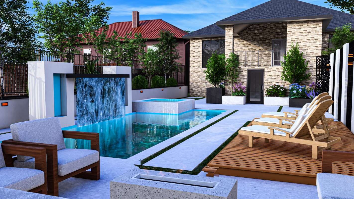House with pool and pool background for pool service business