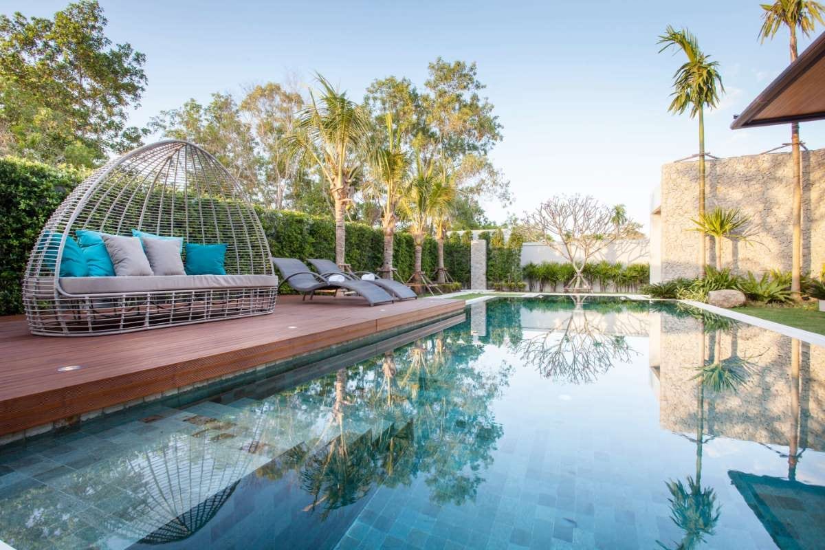 Luxury villa interior with a swimming pool and upscale design