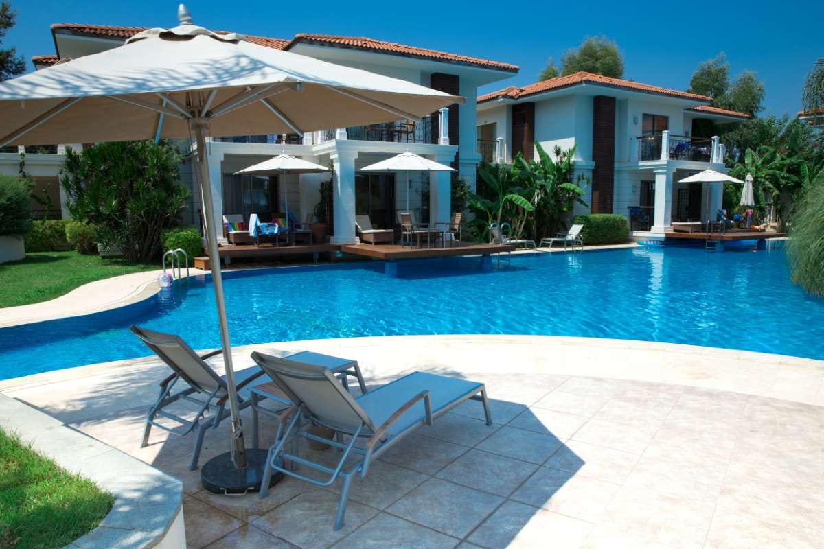 Poolside garden scene for a pool service workflow article
