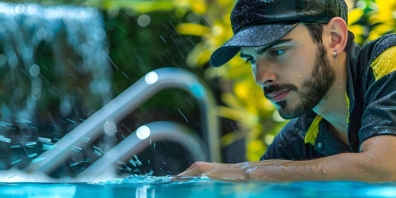 Pool service technician vacuuming a pool during maintenance