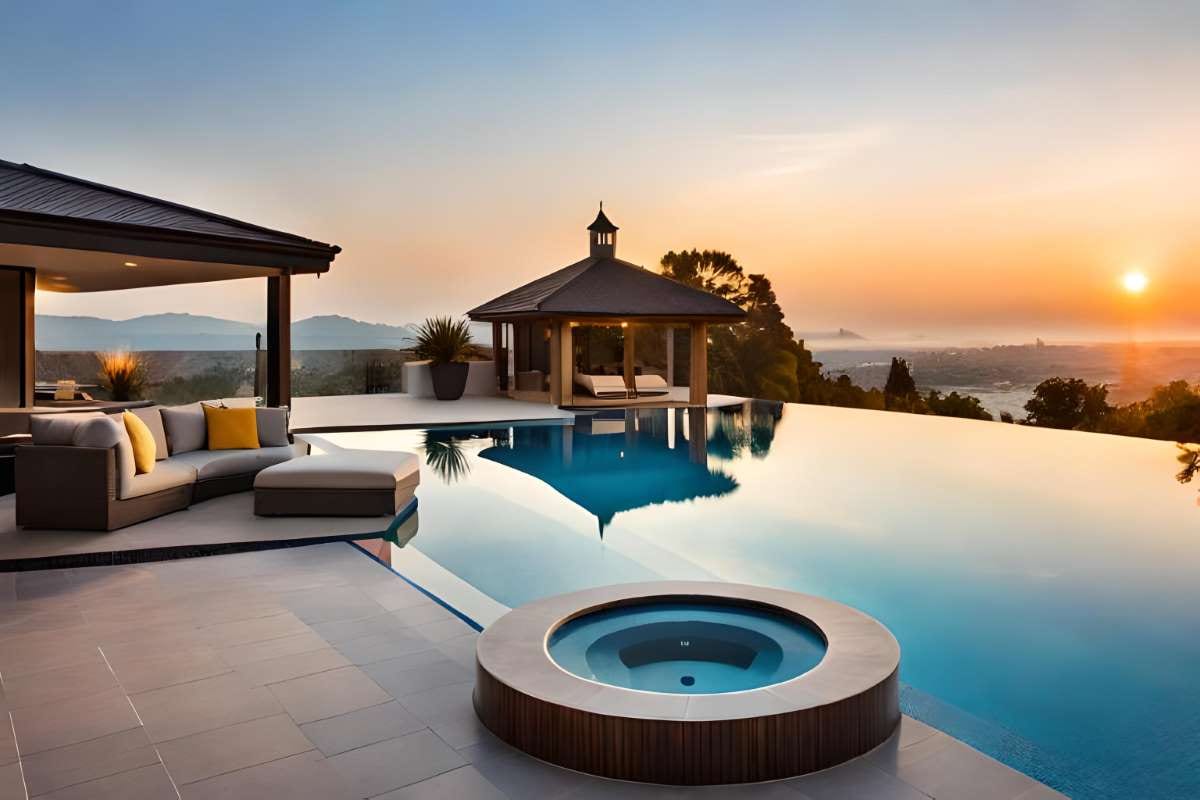 House overlooking a pool, illustrating a clear business overview