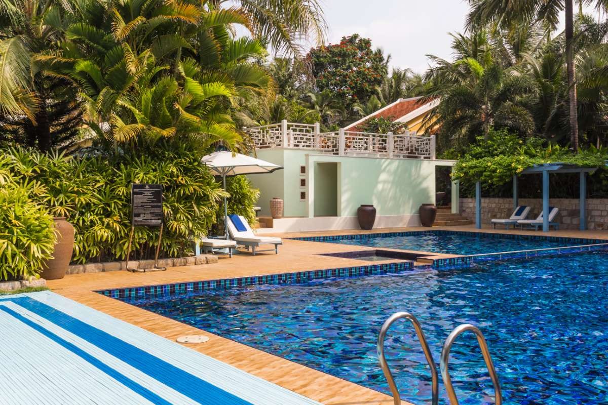 Swimming pool at a hotel, reflecting shared maintenance tips for clients