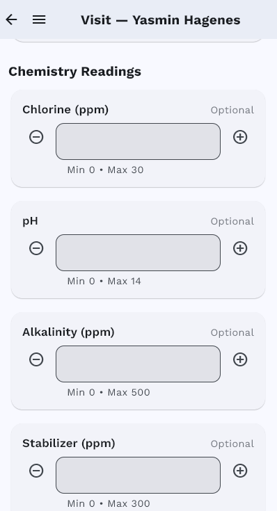 Chemical readings entry