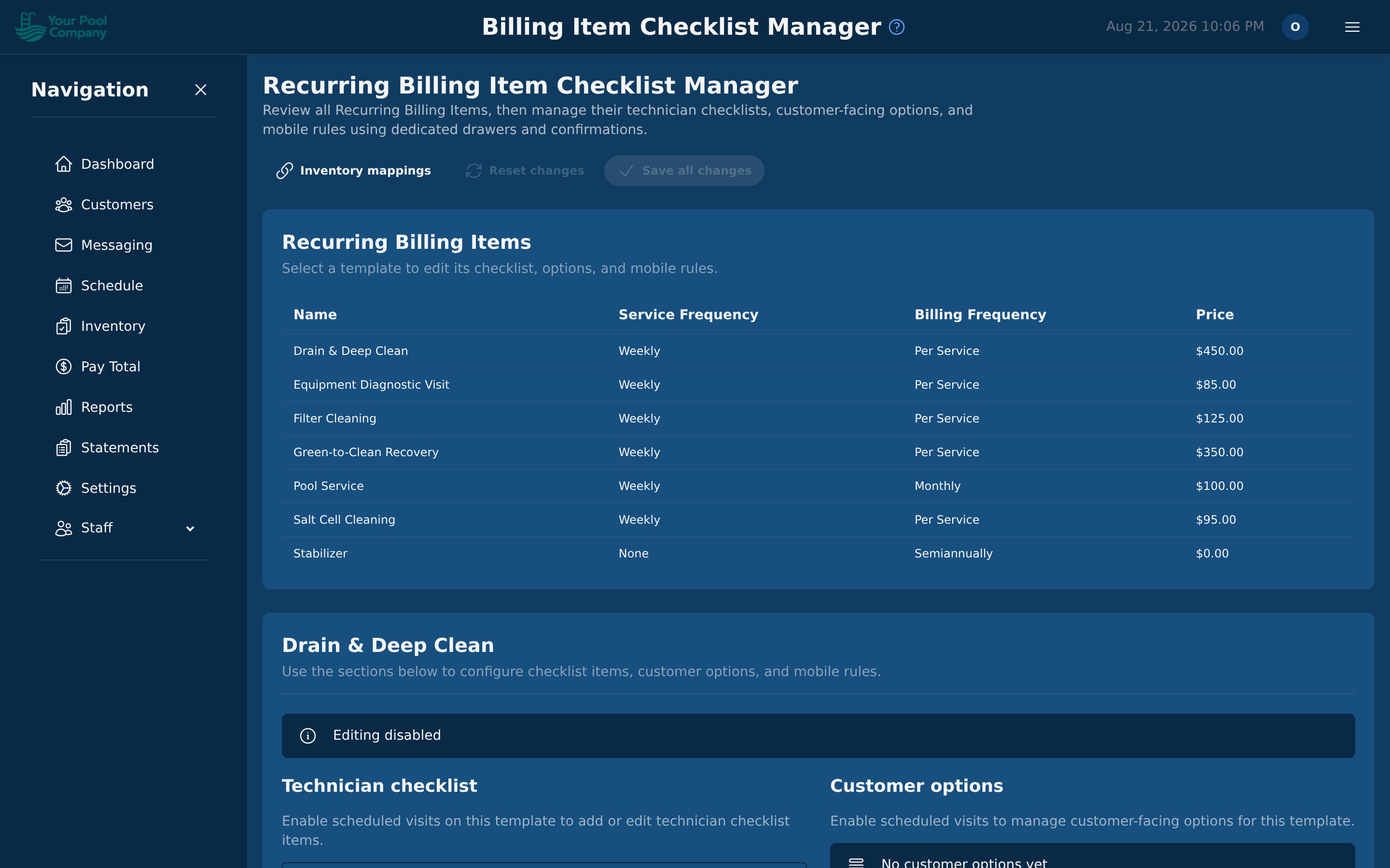 The checklist behind each service — what the technician is asked