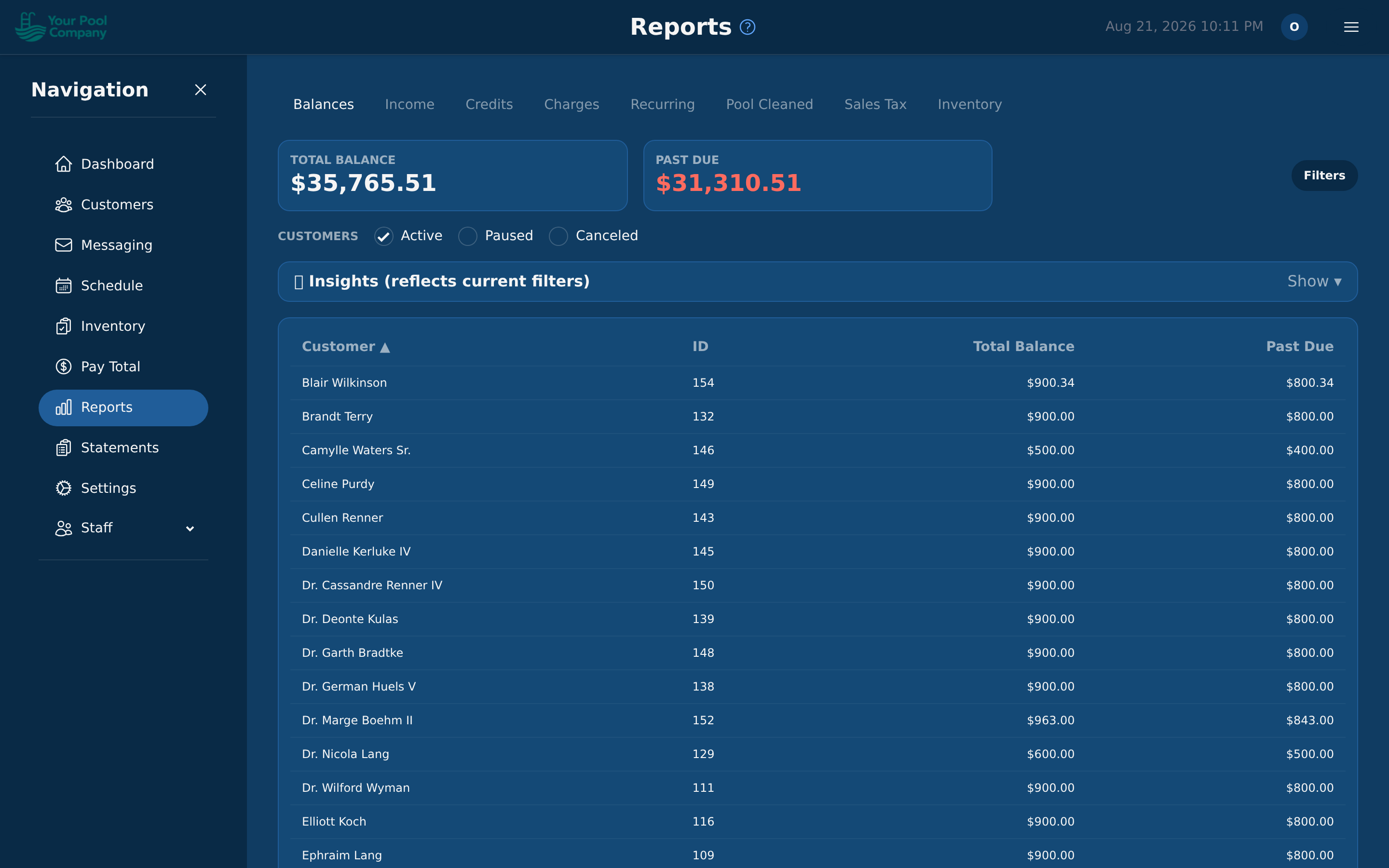 The Reports page — who owes you money