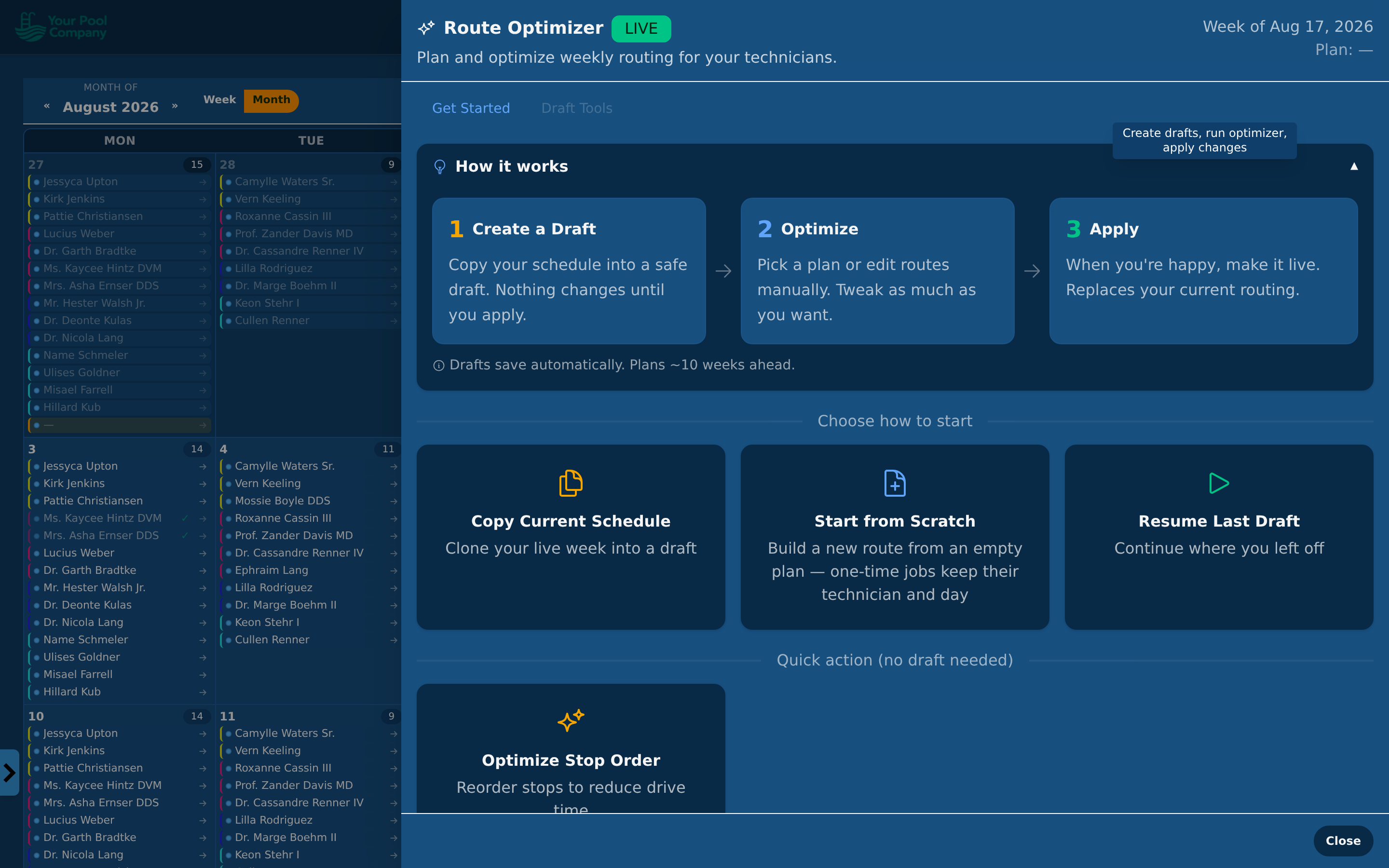 Choosing how the optimizer should arrange the week